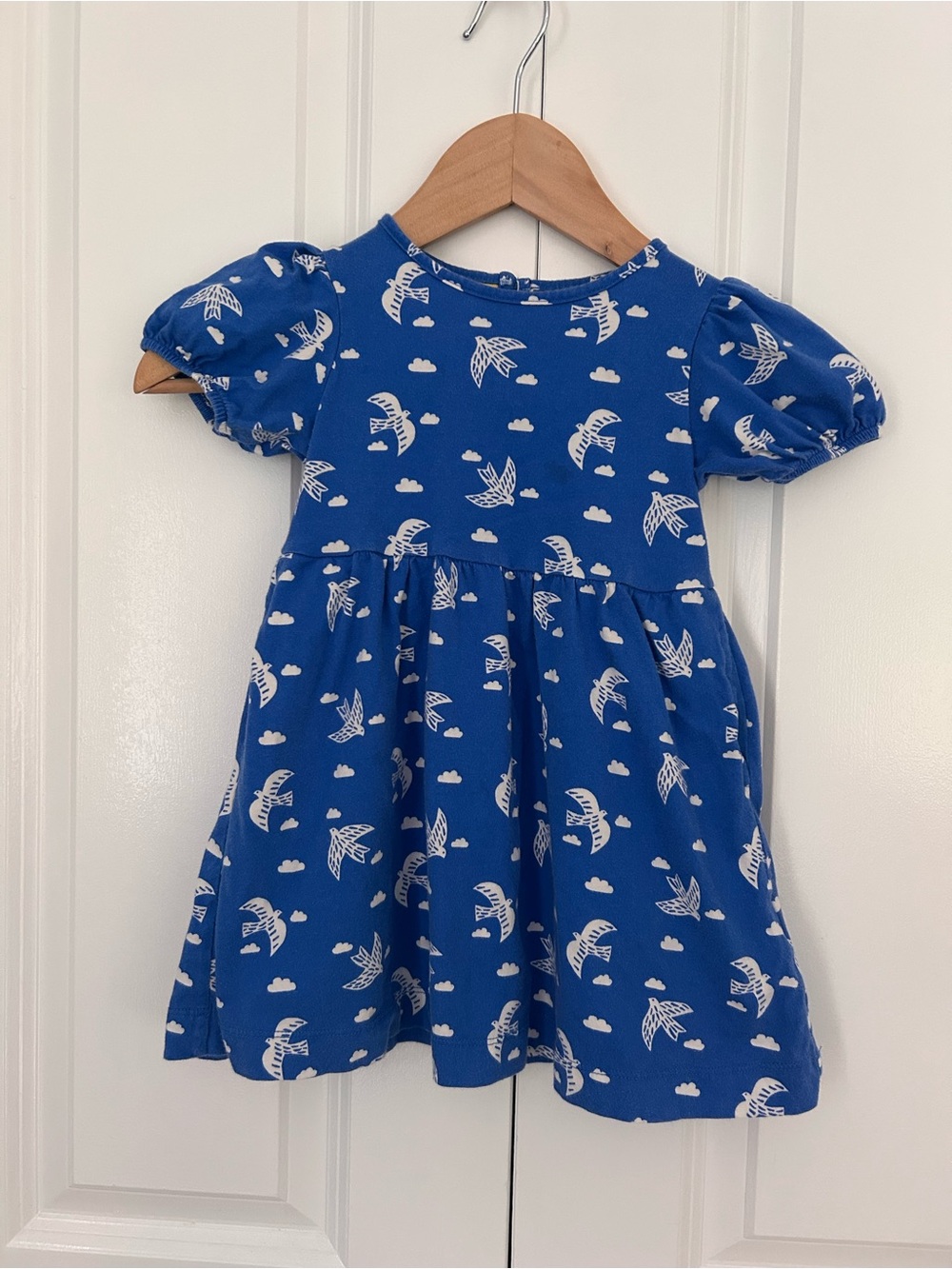 Mini Boden girls blue dove bird dress puff sleeves cotton size 2-3 years